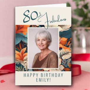 Carte Photo de naissance avec motif floral 80 et fabuleu