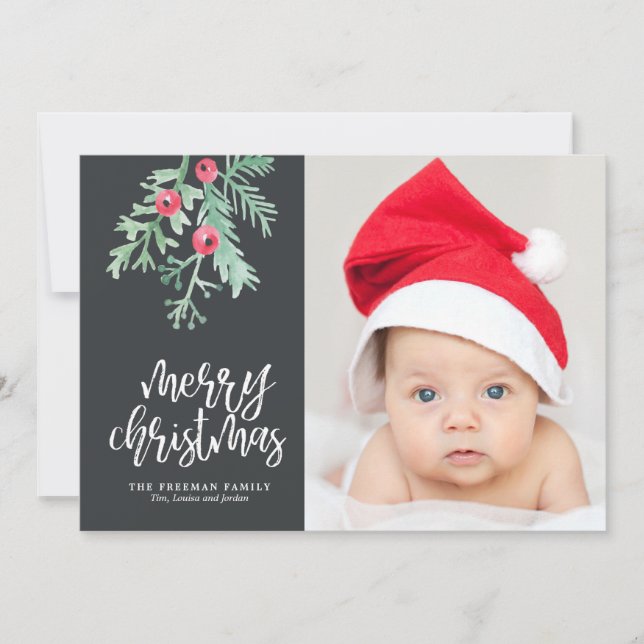 Carte photo de Noël à feuillage persistant à Slate (Devant)