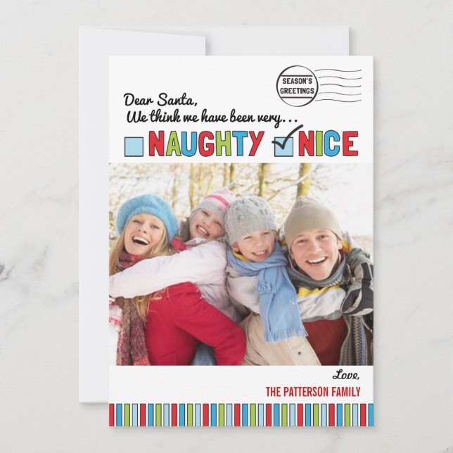 Carte photo de Noël à la famille Naughty ou Nice (Devant)