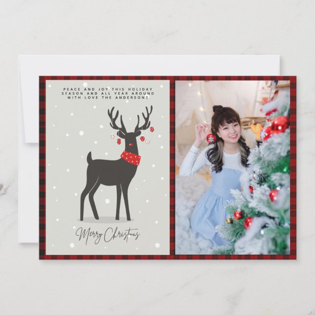 Carte Photo de Noël Art populaire moderne Renne (Devant)