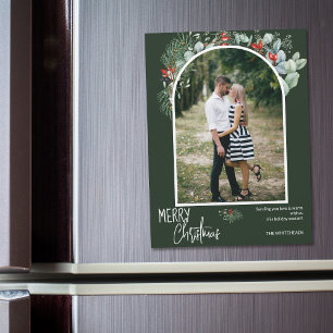 Carte photo de Noël avec aimant à motif de verdure