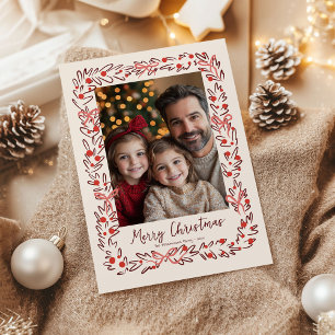 Carte photo de Noël avec couronne et rubans fantai