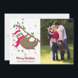 Carte photo de Noël avec drôle Sloth Santa Hat<br><div class="desc">Drôle cartes photos de vacances personnalisées,  avec une paresse mignonne avec chapeau de Père Noël. Ajoutez simplement votre propre photo et ajustez le texte. Joyeux Noël et Joyeuses fêtes ! Photographie © Storytree Studios,  Stanford,  CA</div>