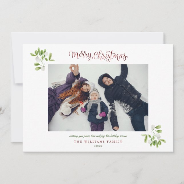 Carte photo de Noël avec écriture moderne et gui (Devant)