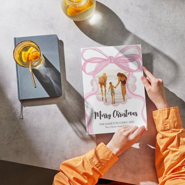 Carte photo de Noël Big Pink Coquette Bow (Créateur téléchargé)