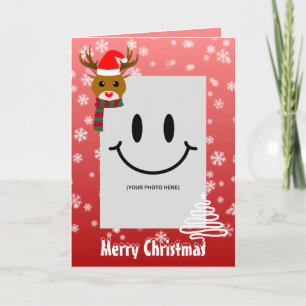 Carte Photo de Noël blanc Rudolph Red Nosed Reindeer