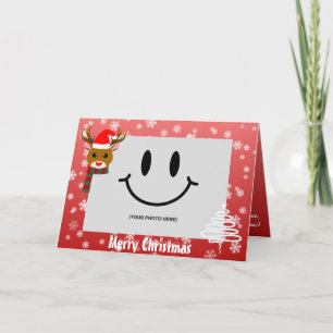 Carte Photo de Noël blanc Rudolph Red Nosed Reindeer