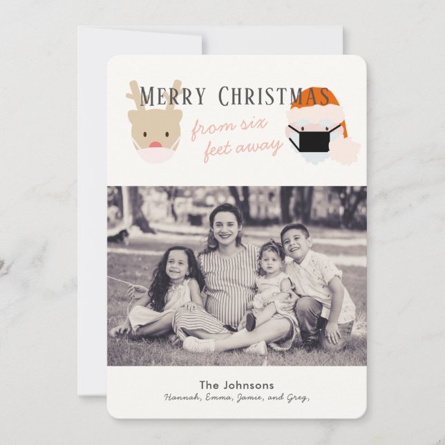 Carte photo de Noël blanche père Noël & Reindeer M (Devant)