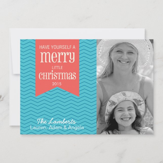 Carte photo de Noël Blue Chevron (Devant)
