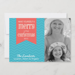 Carte photo de Noël Blue Chevron
