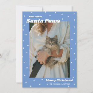 Carte photo de Noël Blue Père Noël Paws Pet Pet Pe