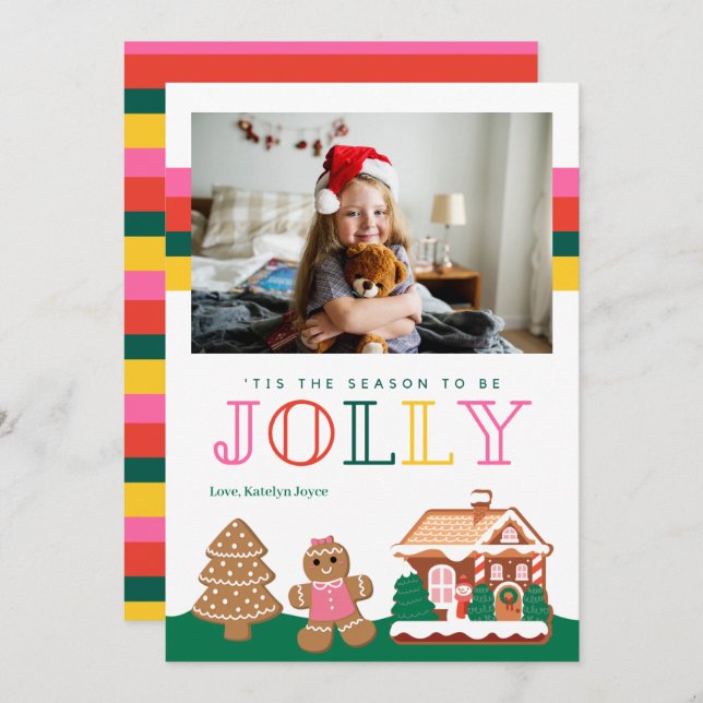 Carte photo de Noël Cute Jolly Gingen (Devant / Derrière)