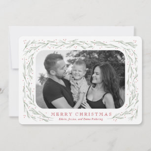 Carte photo de Noël de la bordure de pin d'aquarel