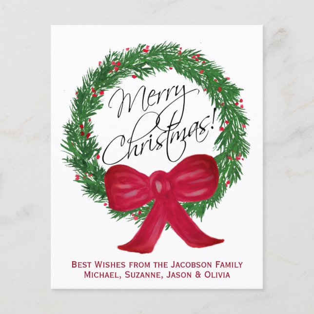 Carte photo de Noël de la couronne de pin d'aquare (Devant)