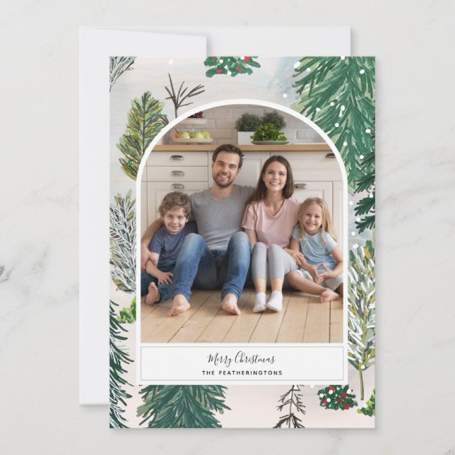 Carte photo de Noël de la forêt d'hiver enchantée (Devant)