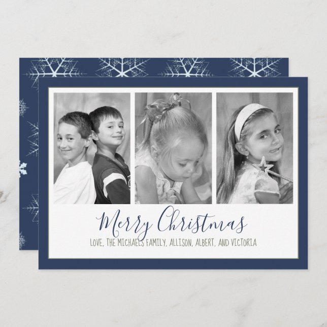 Carte photo de Noël de la Marine Snowflon Multi Ph (Devant / Derrière)