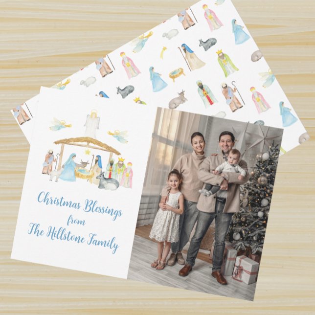 Carte photo de Noël de la Nativité Aquarelle (Créateur téléchargé)