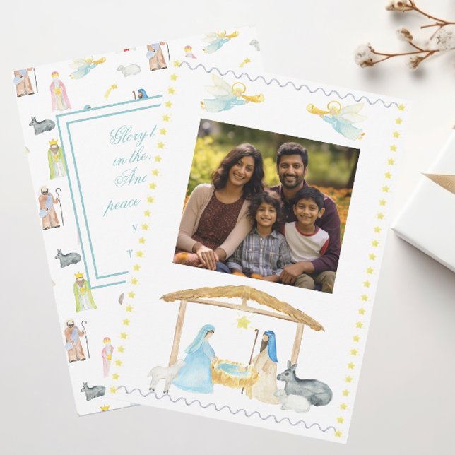 Carte photo de Noël de la Nativité Aquarelle (Créateur téléchargé)