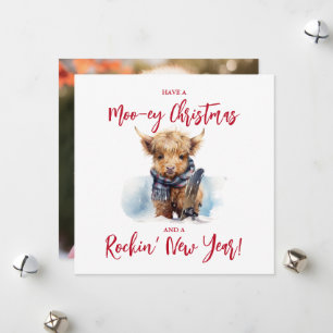 Carte photo de Noël de la vache carré Highland