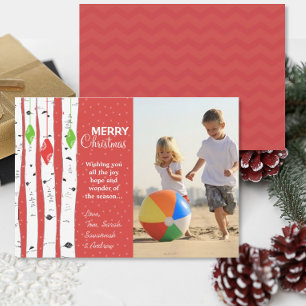 Carte photo de Noël de l'ornement de bouleaux roug