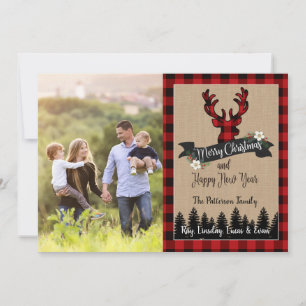 Carte photo de Noël Deer et Buffalo Plaid