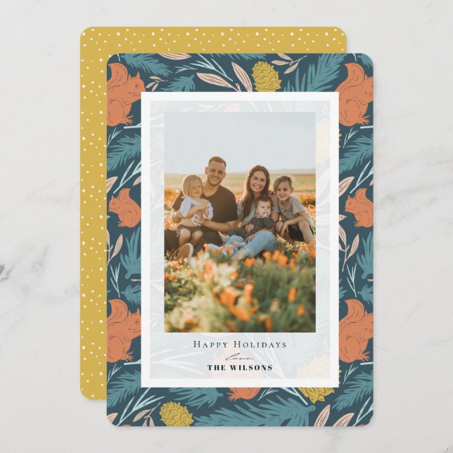 Carte photo de Noël des écureuils et pinecones (Devant / Derrière)