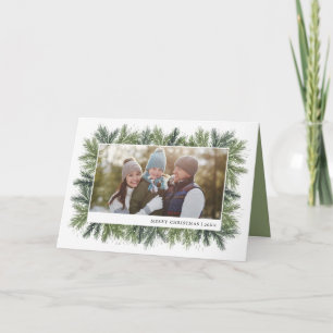 Carte photo de Noël des pins neigeux