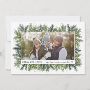 Carte photo de Noël des pins neigeux