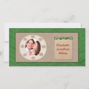 Carte photo de Noël en toile rustique Vert Chevron