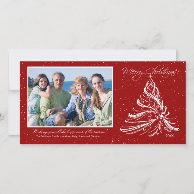 Carte photo de Noël Famille d'Arbre élégant (Devant)