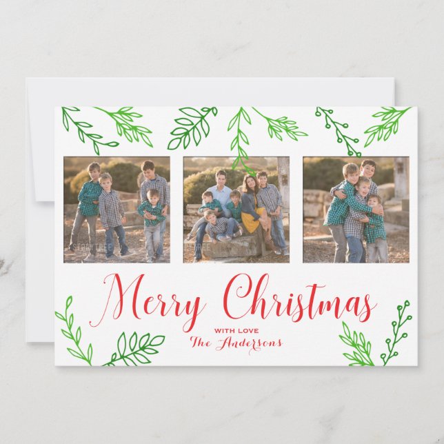 Carte photo de Noël Feuille tirée à la main (Devant)