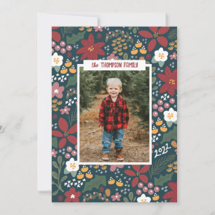Carte photo de Noël floral griffé