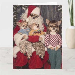 Carte Photo de Noël gênant de Chihuahua avec le Père Noë