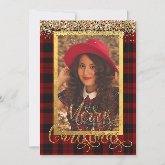 Carte photo de Noël Gold et Plaid (Devant)
