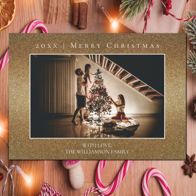 Carte photo de Noël Gold Parties scintillant (Gold Glitter Christmas Photo Card)