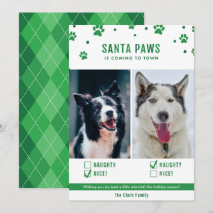 Carte photo de Noël Green Naughty ou Nice Two Dog