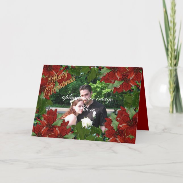 Carte photo de Noël Holly poinsettias (Devant)