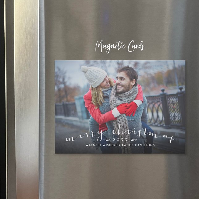 Carte photo de Noël magnétique Chic Script Overlay (Créateur téléchargé)