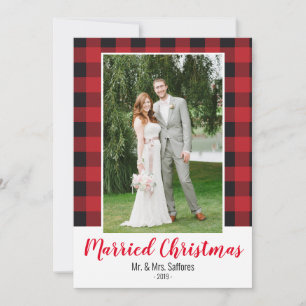 Carte photo de Noël marié plaid
