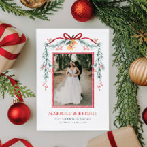 Carte photo de Noël mariée et brillante