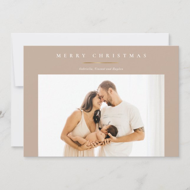 Carte photo de Noël minimaliste d'or moderne (Devant)