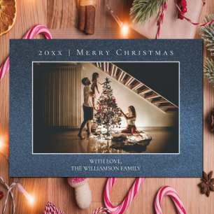 Carte photo de Noël Parties scintillant bleue
