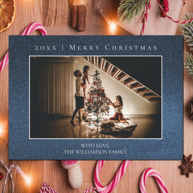 Carte photo de Noël Parties scintillant bleue (Blue Glitter Christmas Photo Card)