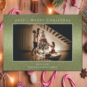 Carte photo de Noël Parties scintillant verte