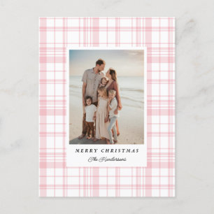 Carte photo de Noël Pink En vichy Plaid Tartan