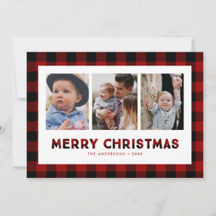 Carte photo de Noël Red Buffalo Plaid Triptyque