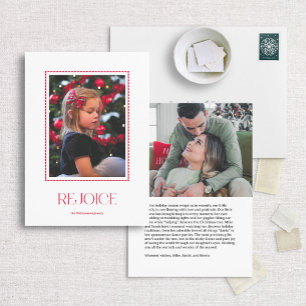 Carte photo de Noël Red Scalloped Border Rejoice