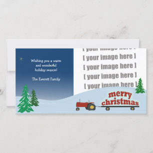 Carte photo de Noël Red Tracteur