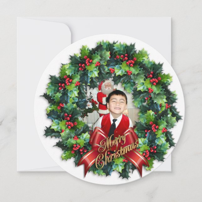 Carte photo de Noël ronde couronne (Devant)