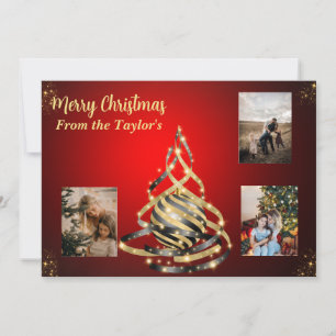 Carte photo de Noël rouge avec Gold & Black Tree